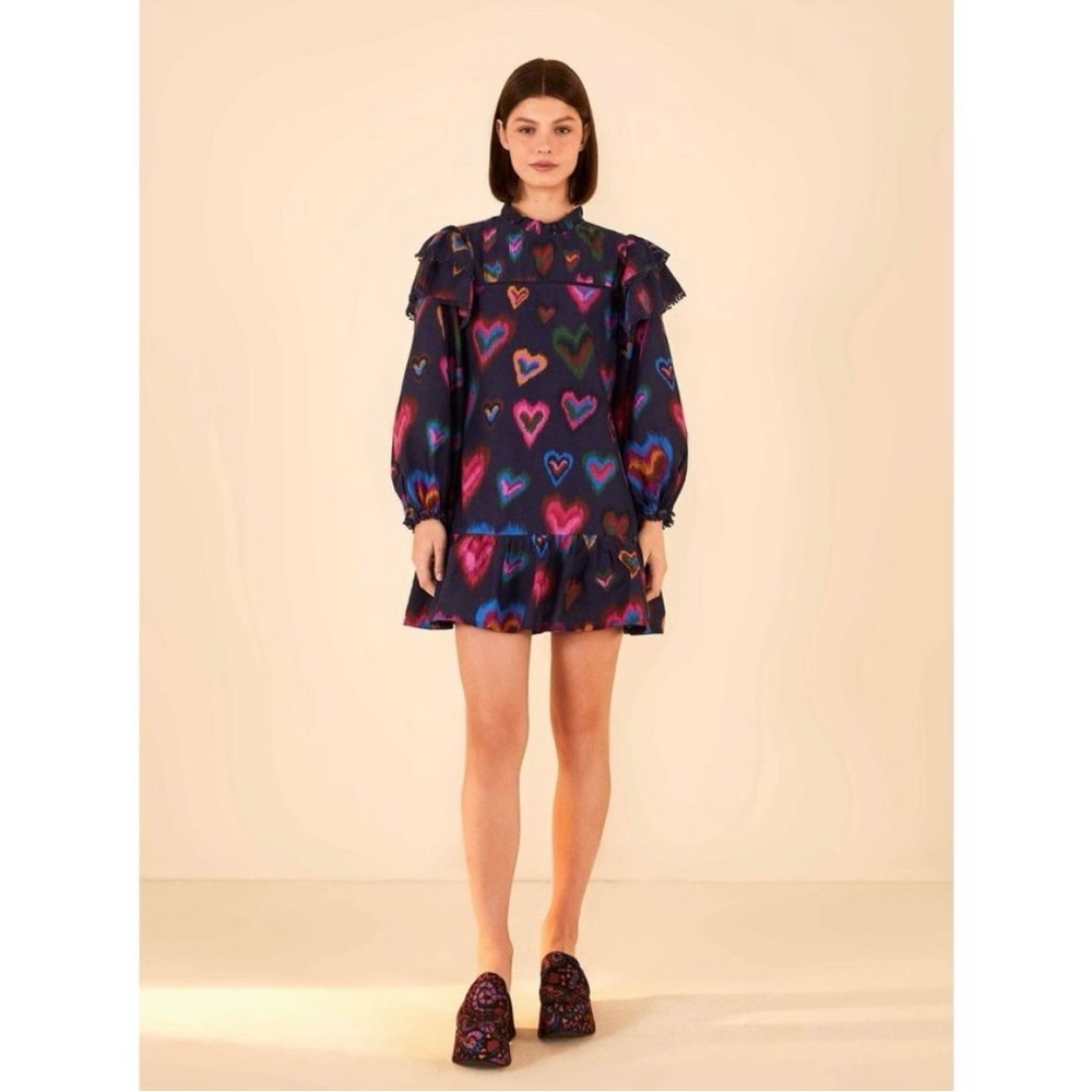 FARM RIO Navy Ikat Dyed Hearts Mini Dress - Picture 2 of 10